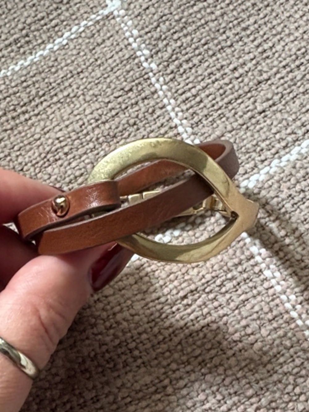 Brown Leather Double-Strap Bracelet with Gold-Tone Ring magnetic closure
